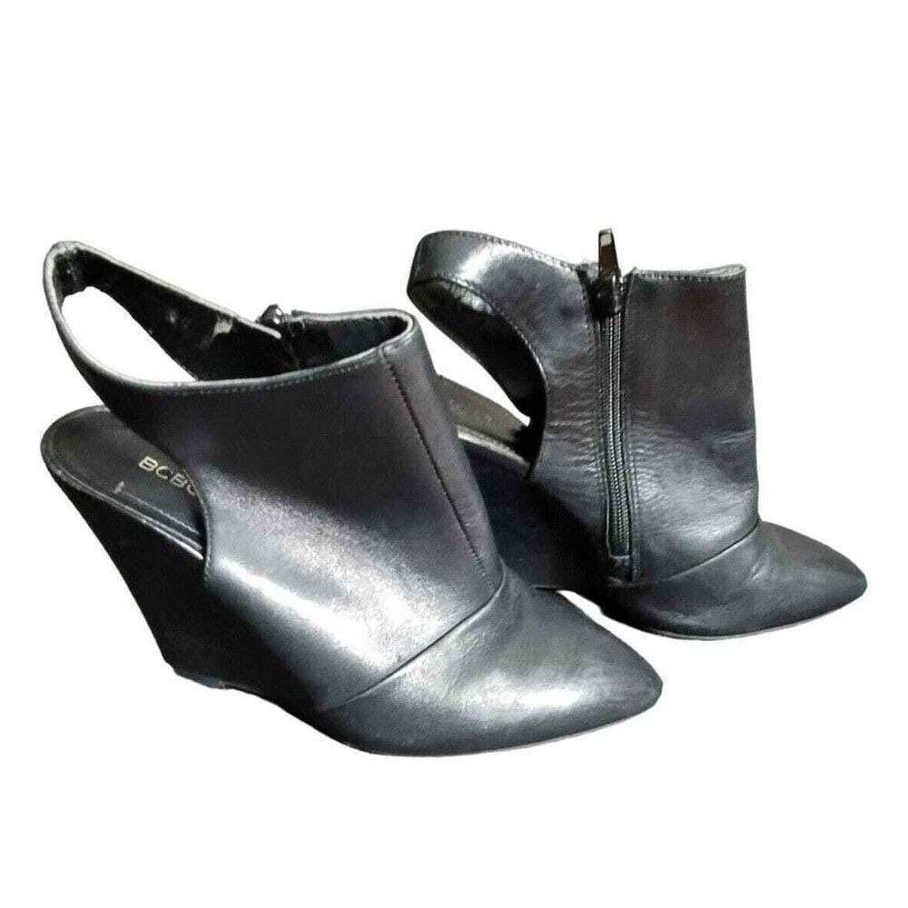 BCBGeneration Leather Booties Wedge Heel 7.5B Edalynn Slingback Open Back